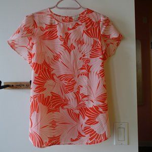 J.Crew Factory orange pink neon floral tulip flutter sleeve top XS 0